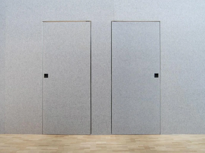 deux portes dissimulées dans un mur en feutre pet felt